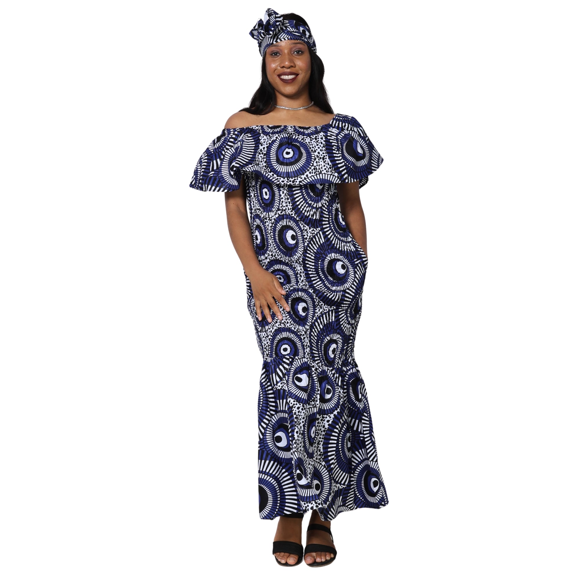 Women's Off Shoulder Smocking Maxi Dress -- FI-50077