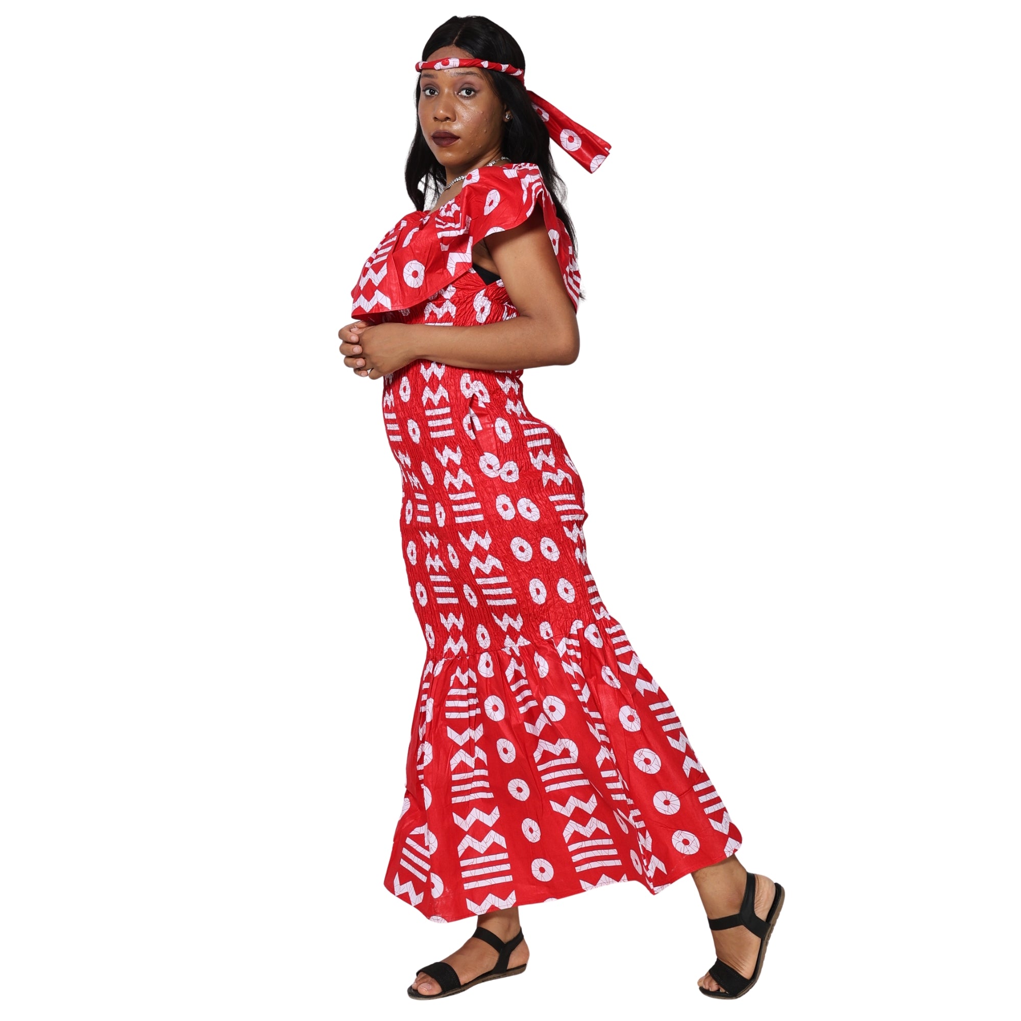 Women's Off Shoulder Smocking Maxi Dress -- FI-50077