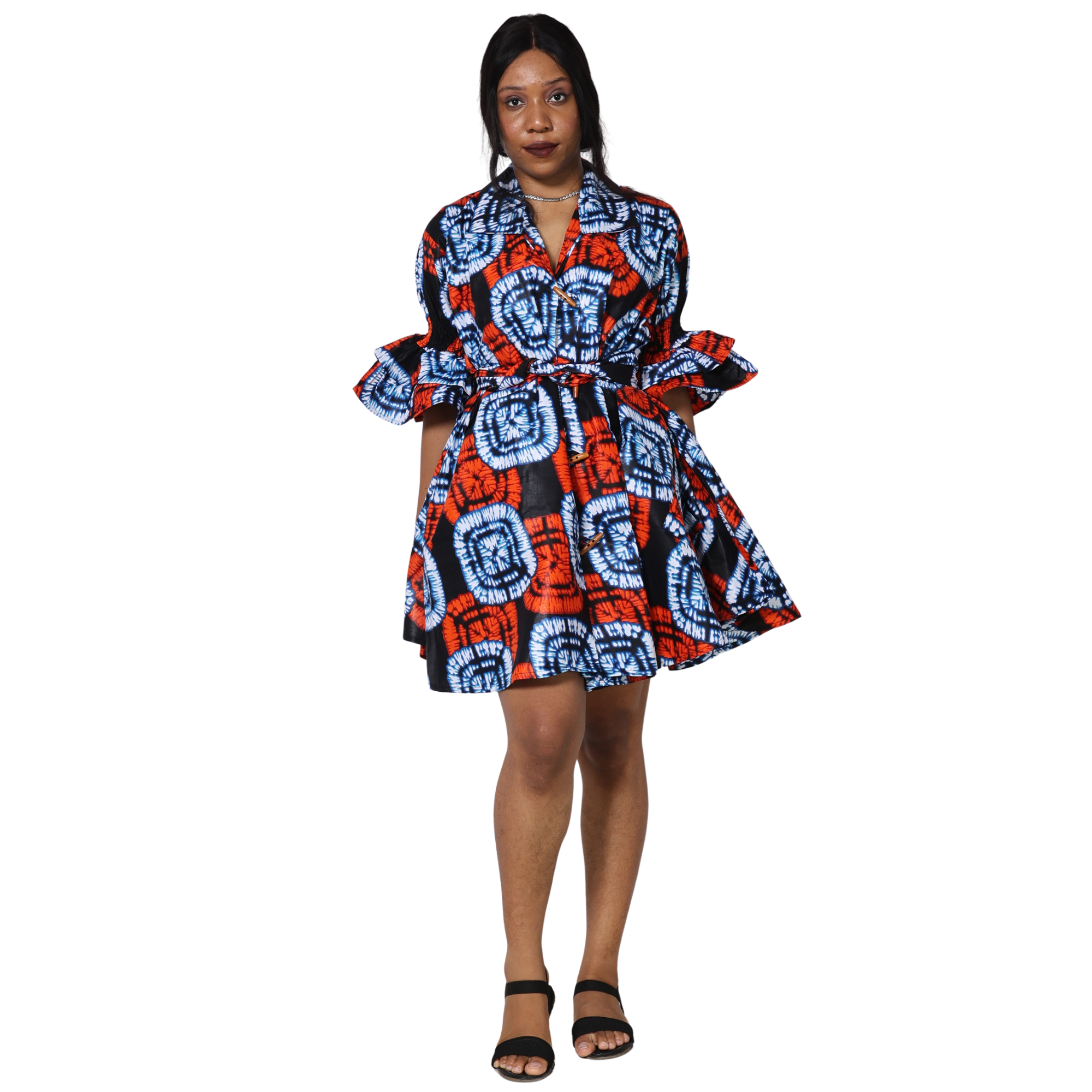 Women's Flared Jacket with Ruffled Sleeves and Matching Headwrap – FI-3133