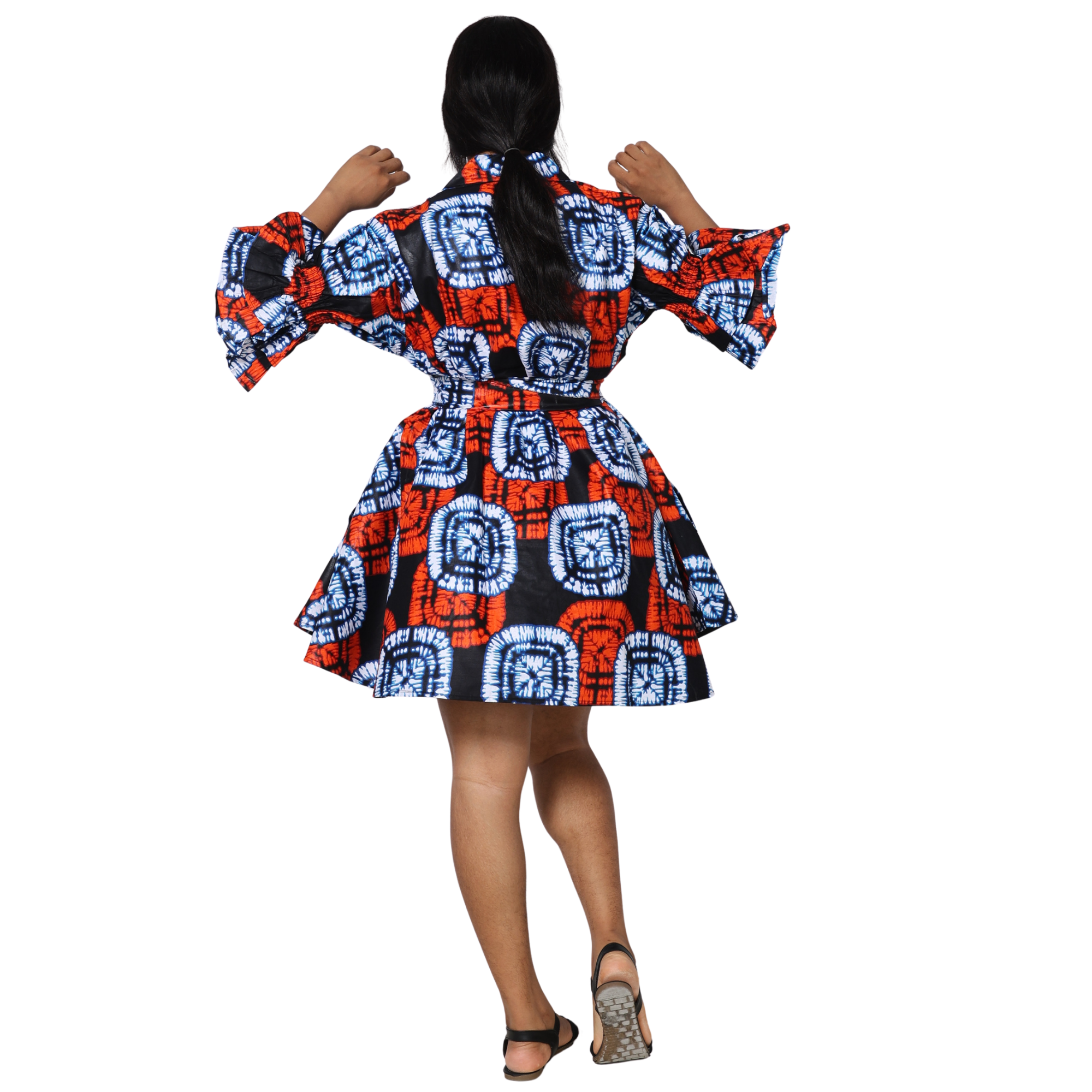 Women's Flared Jacket with Ruffled Sleeves and Matching Headwrap – FI-3133