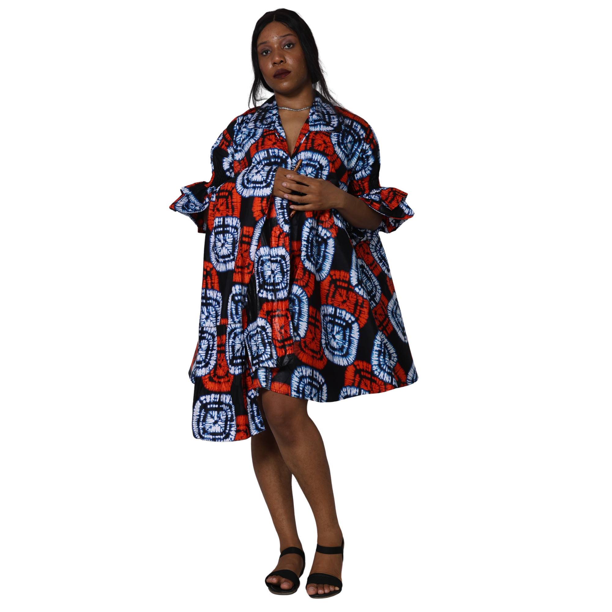 Women's Flared Jacket with Ruffled Sleeves and Matching Headwrap – FI-3133