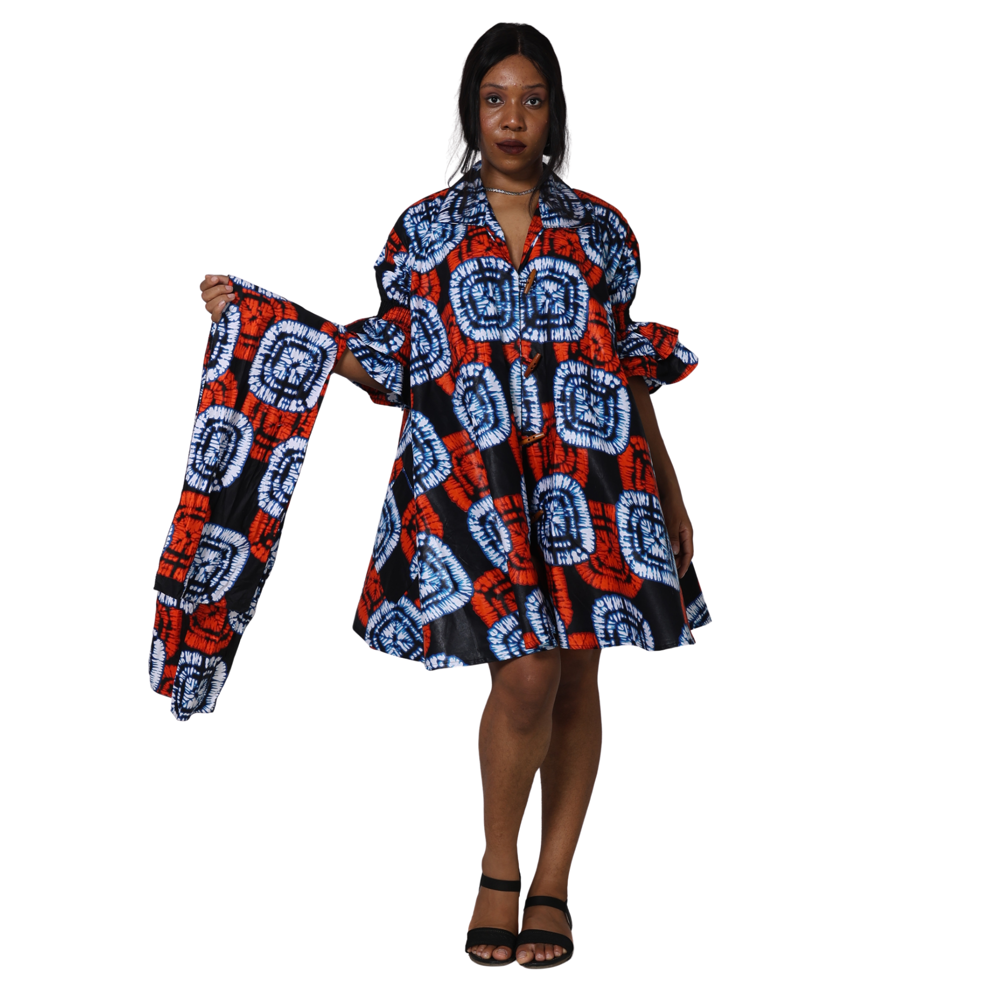 Women's Flared Jacket with Ruffled Sleeves and Matching Headwrap – FI-3133