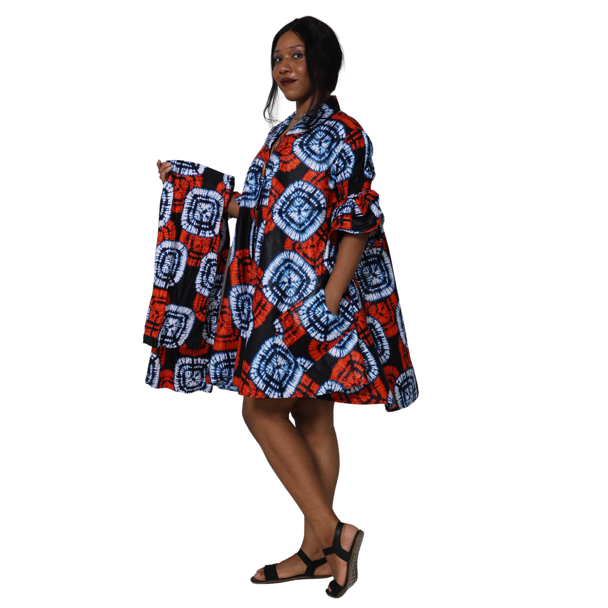 Women's Flared Jacket with Ruffled Sleeves and Matching Headwrap – FI-3133