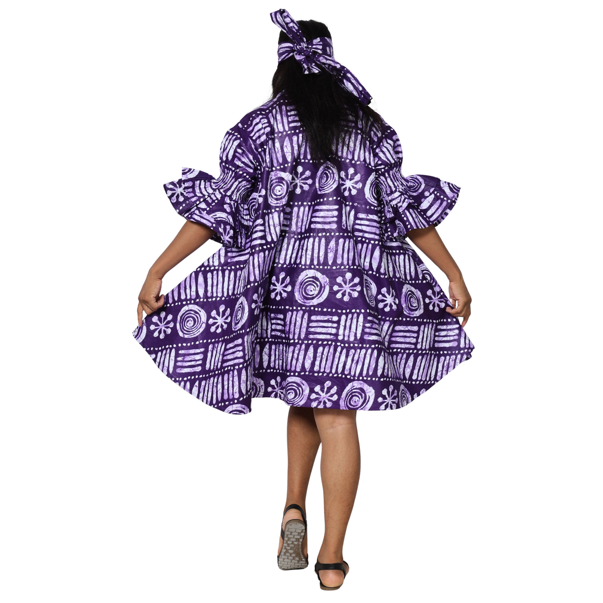 Women's Flared Jacket with Ruffled Sleeves and Matching Headwrap – FI-3133