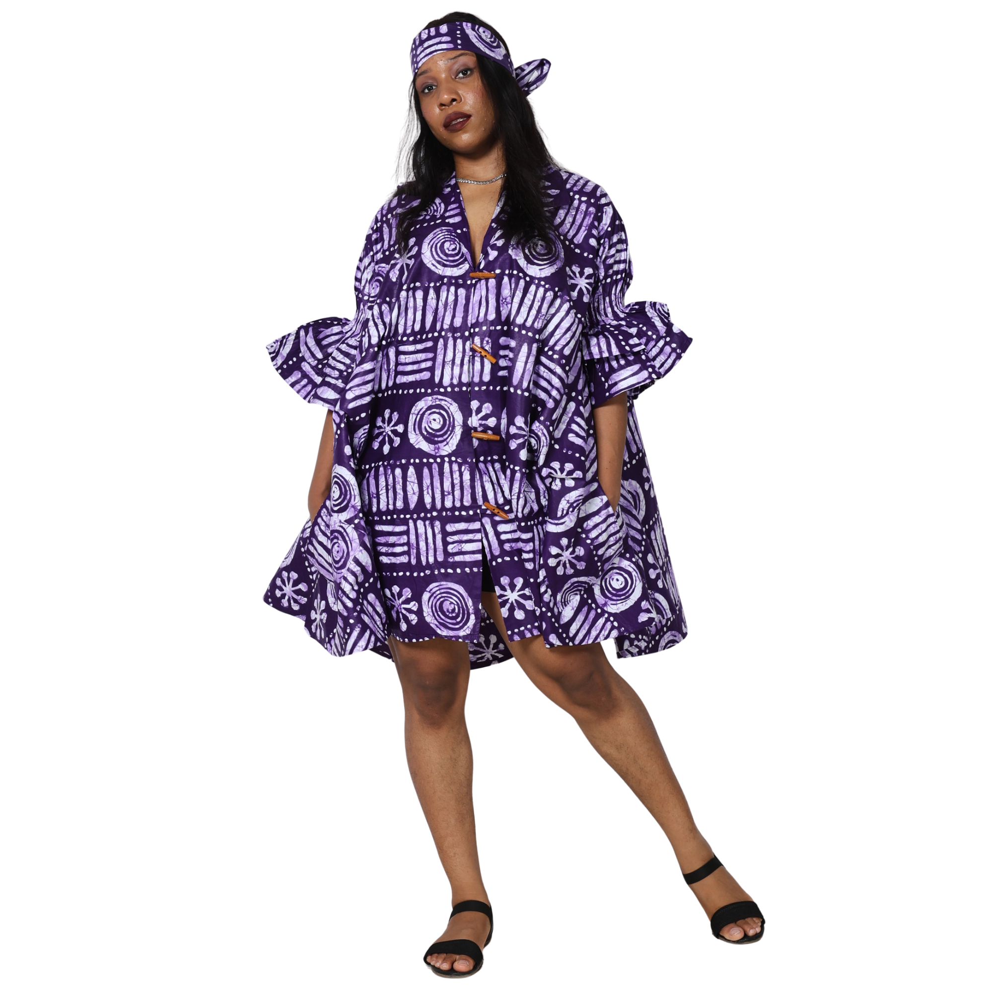Women's Flared Jacket with Ruffled Sleeves and Matching Headwrap – FI-3133