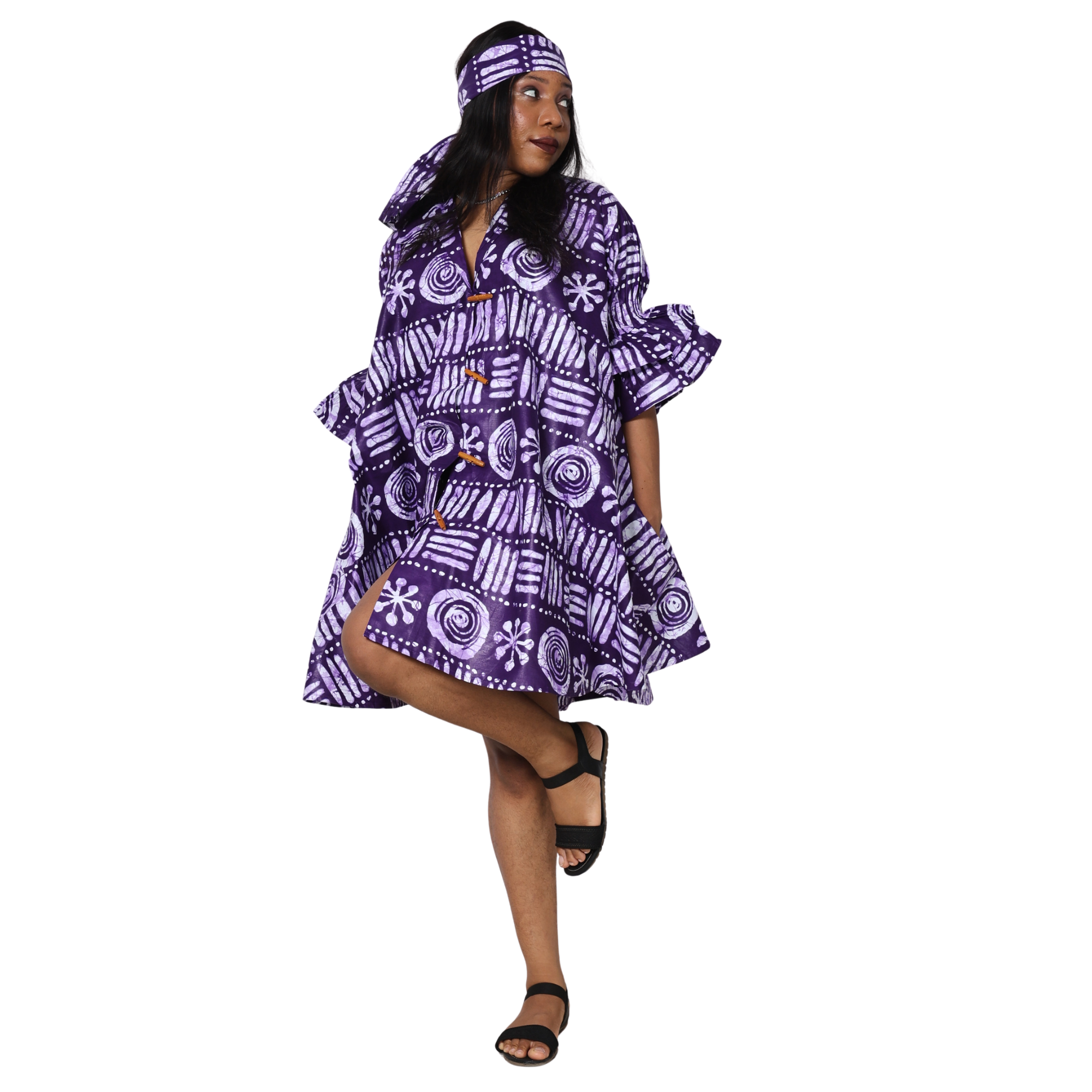 Women's Flared Jacket with Ruffled Sleeves and Matching Headwrap – FI-3133