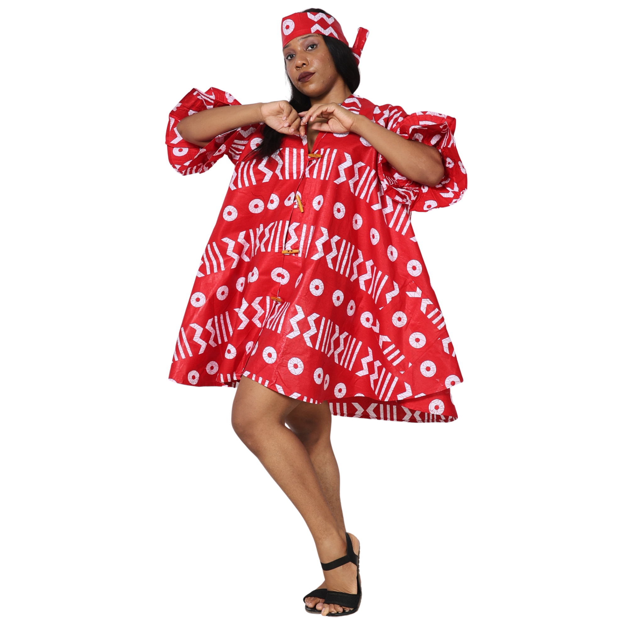 Women's Flared Jacket with Ruffled Sleeves and Matching Headwrap – FI-3133