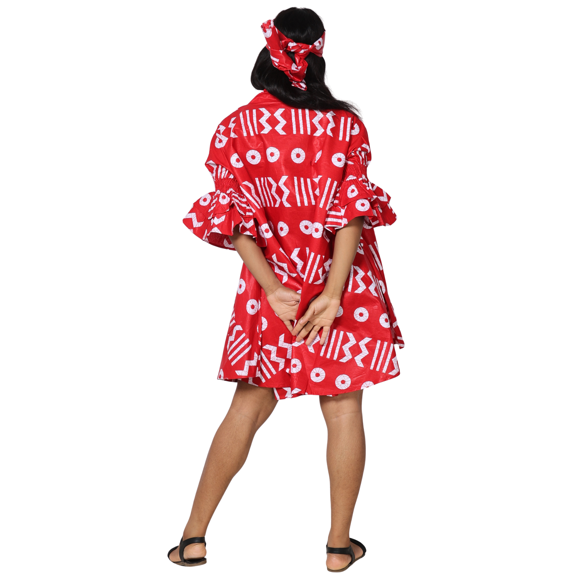Women's Flared Jacket with Ruffled Sleeves and Matching Headwrap – FI-3133