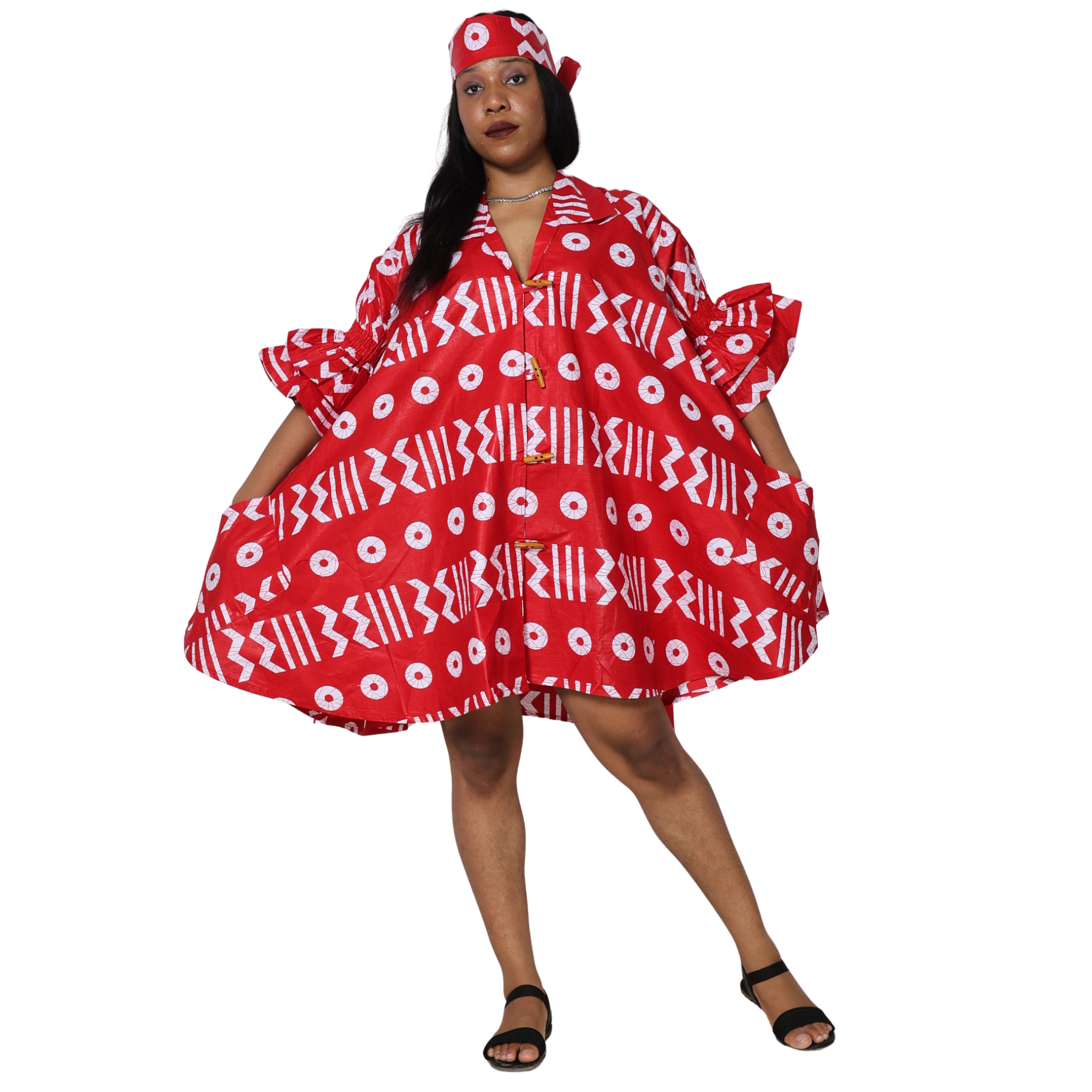 Women's Flared Jacket with Ruffled Sleeves and Matching Headwrap – FI-3133