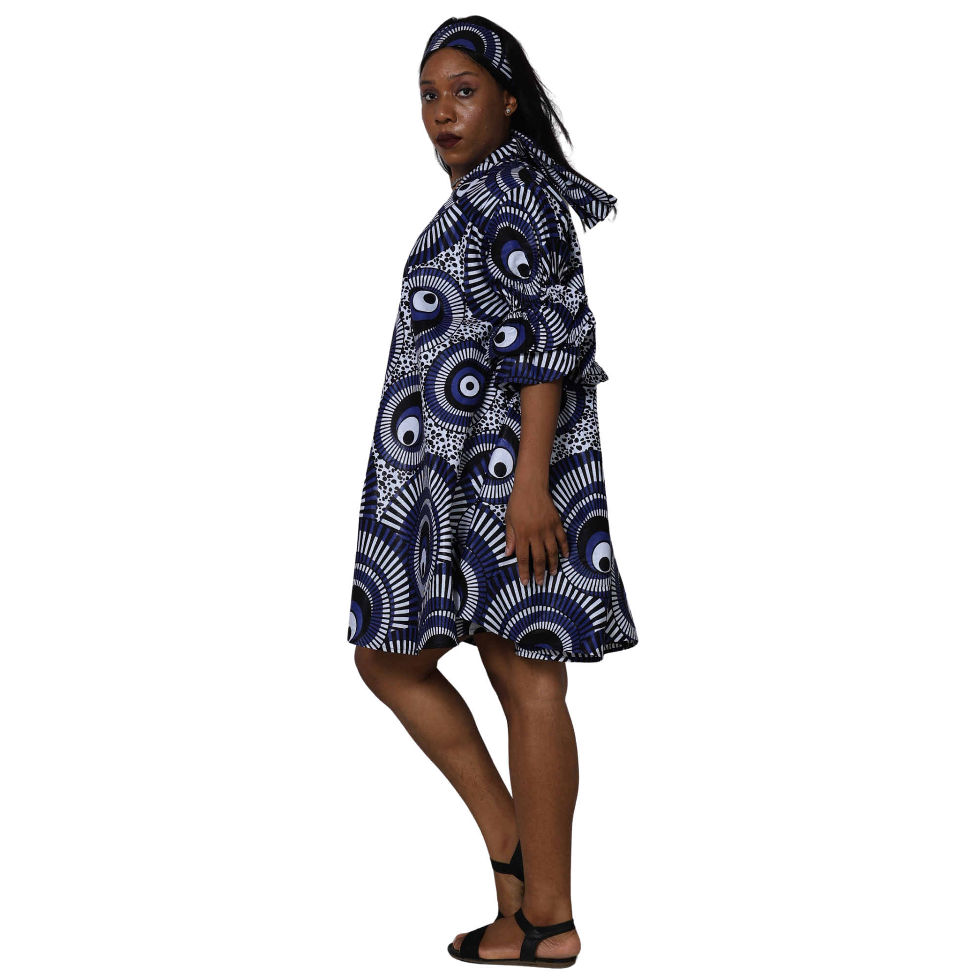Women's Flared Jacket with Ruffled Sleeves and Matching Headwrap – FI-3133