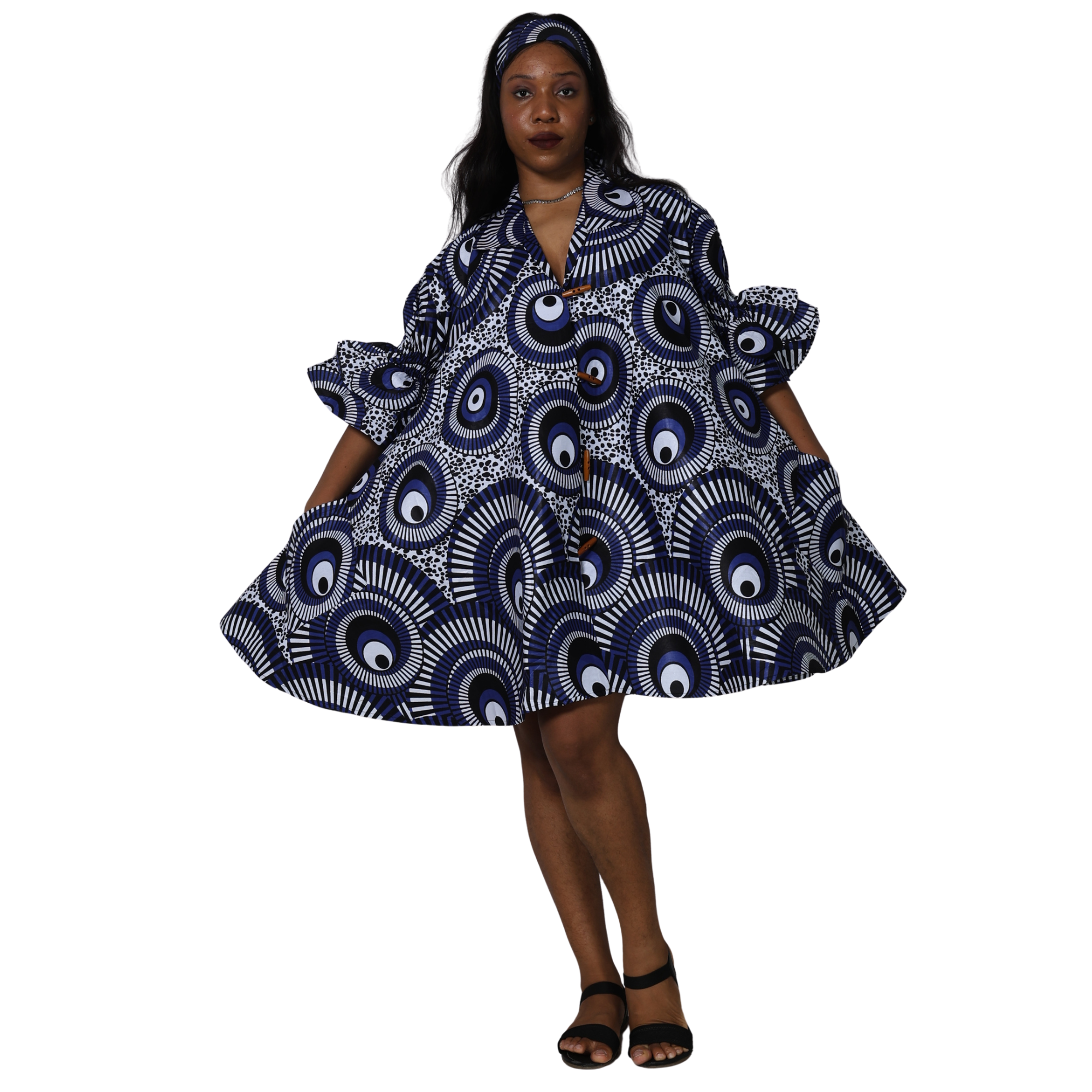 Women's Flared Jacket with Ruffled Sleeves and Matching Headwrap – FI-3133