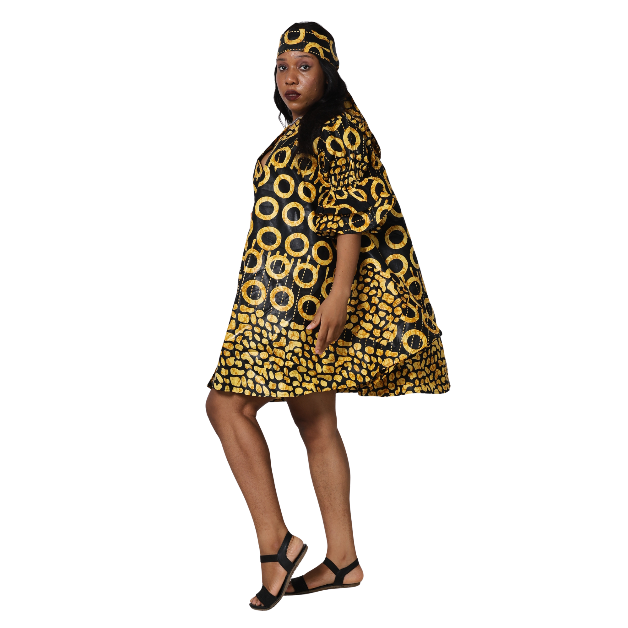 Women's Flared Jacket with Ruffled Sleeves and Matching Headwrap – FI-3133