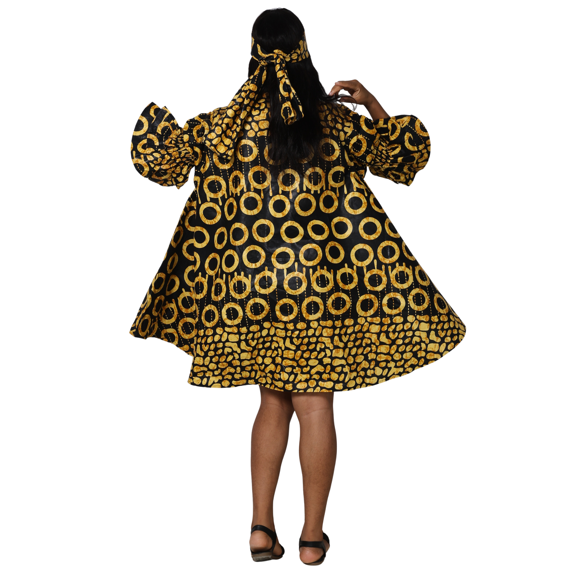 Women's Flared Jacket with Ruffled Sleeves and Matching Headwrap – FI-3133