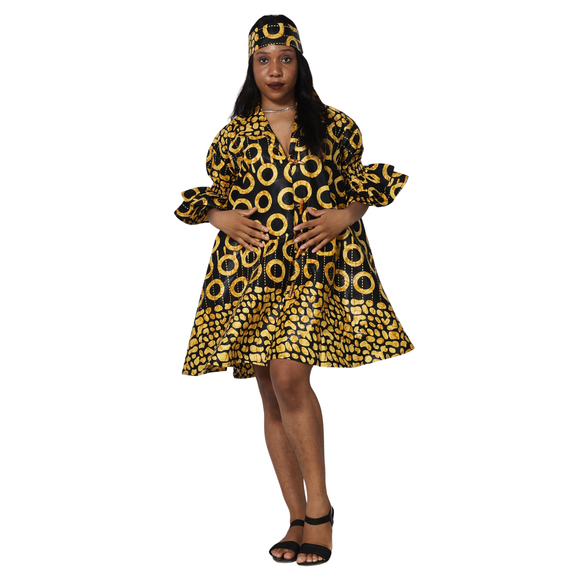 Women's Flared Jacket with Ruffled Sleeves and Matching Headwrap – FI-3133