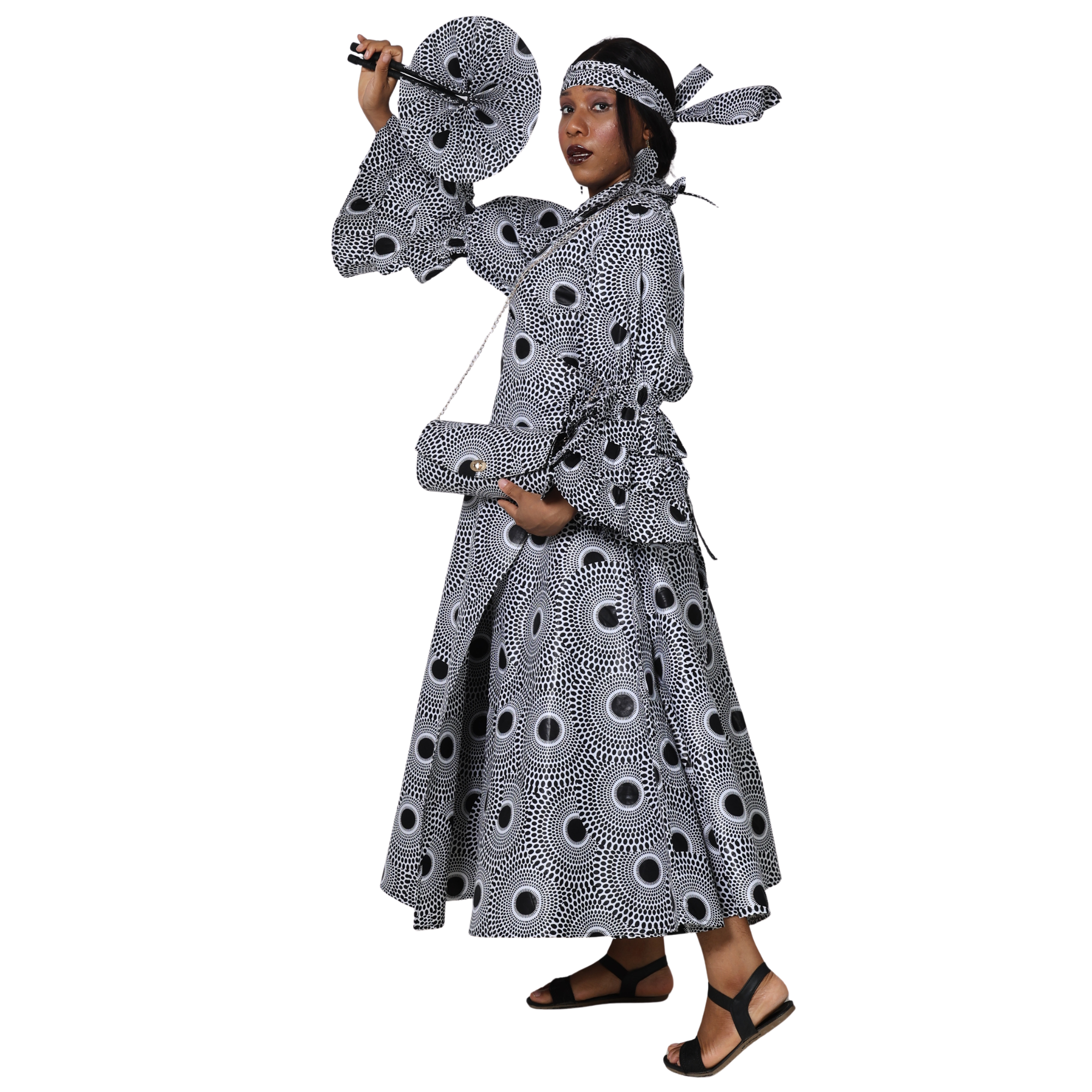 Women's Wrap Dress With Clutch, Necklace and Fan SET -- FI-70 4Pc Set