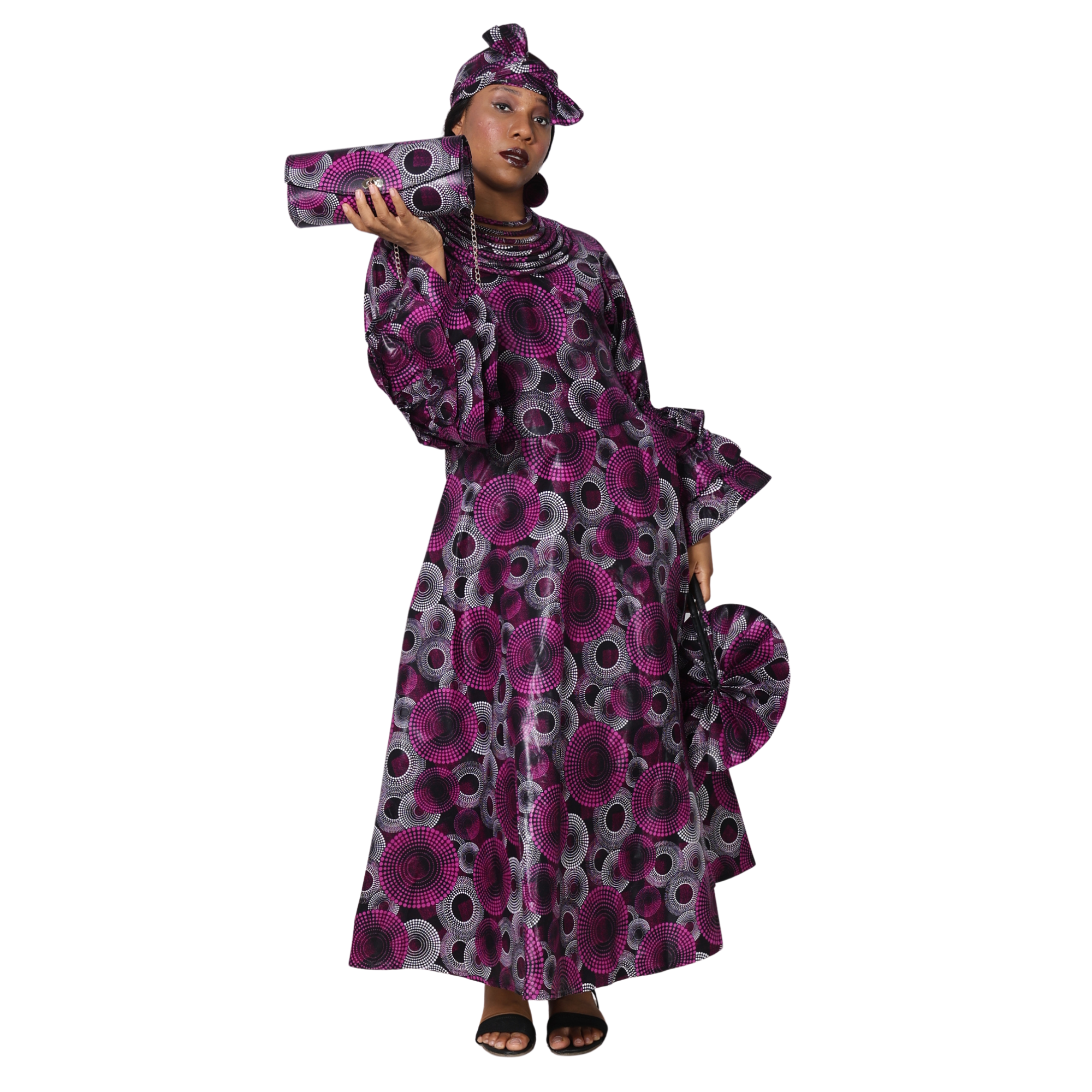 Women's Wrap Dress With Clutch, Necklace and Fan SET -- FI-70 4Pc Set