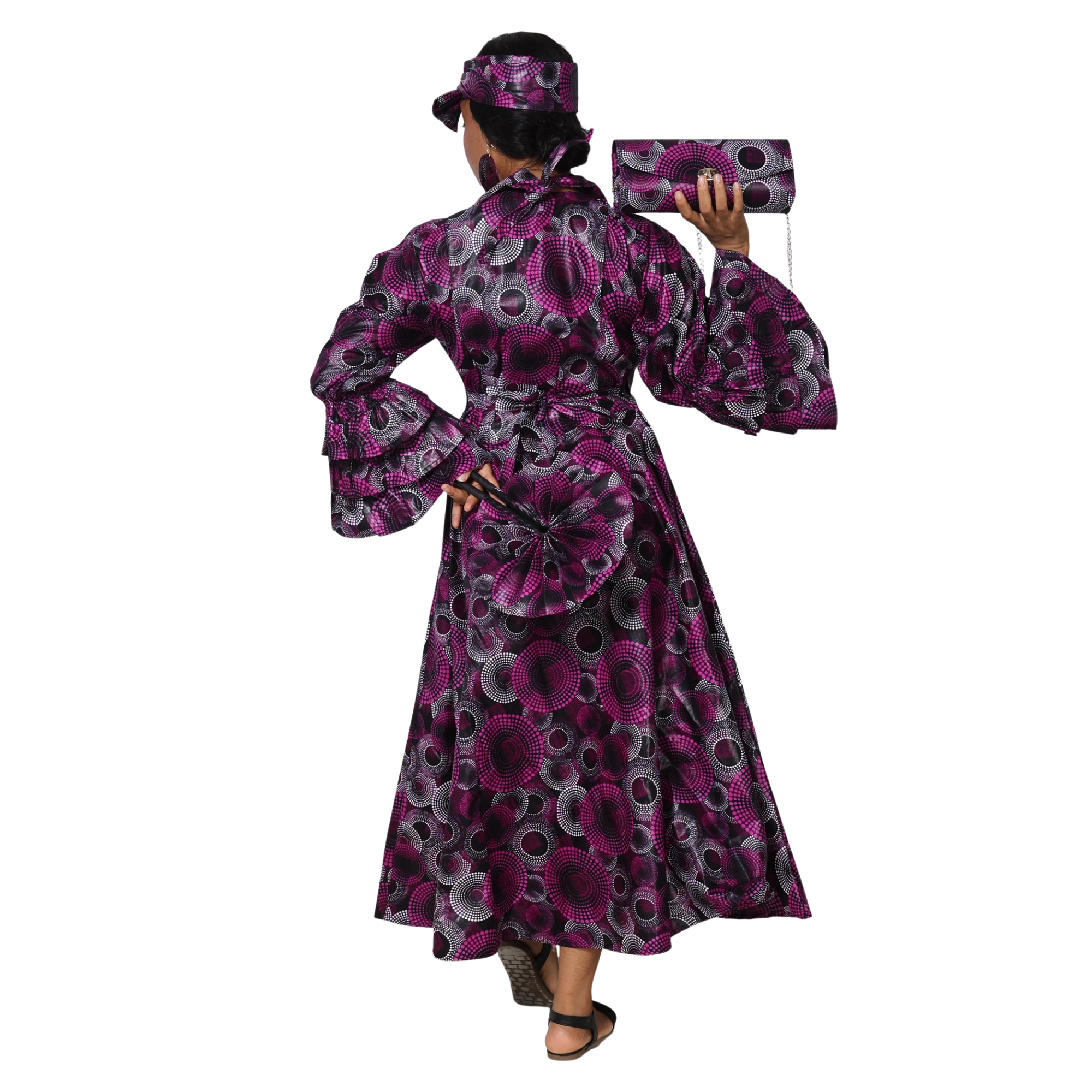 Women's Wrap Dress With Clutch, Necklace and Fan SET -- FI-70 4Pc Set