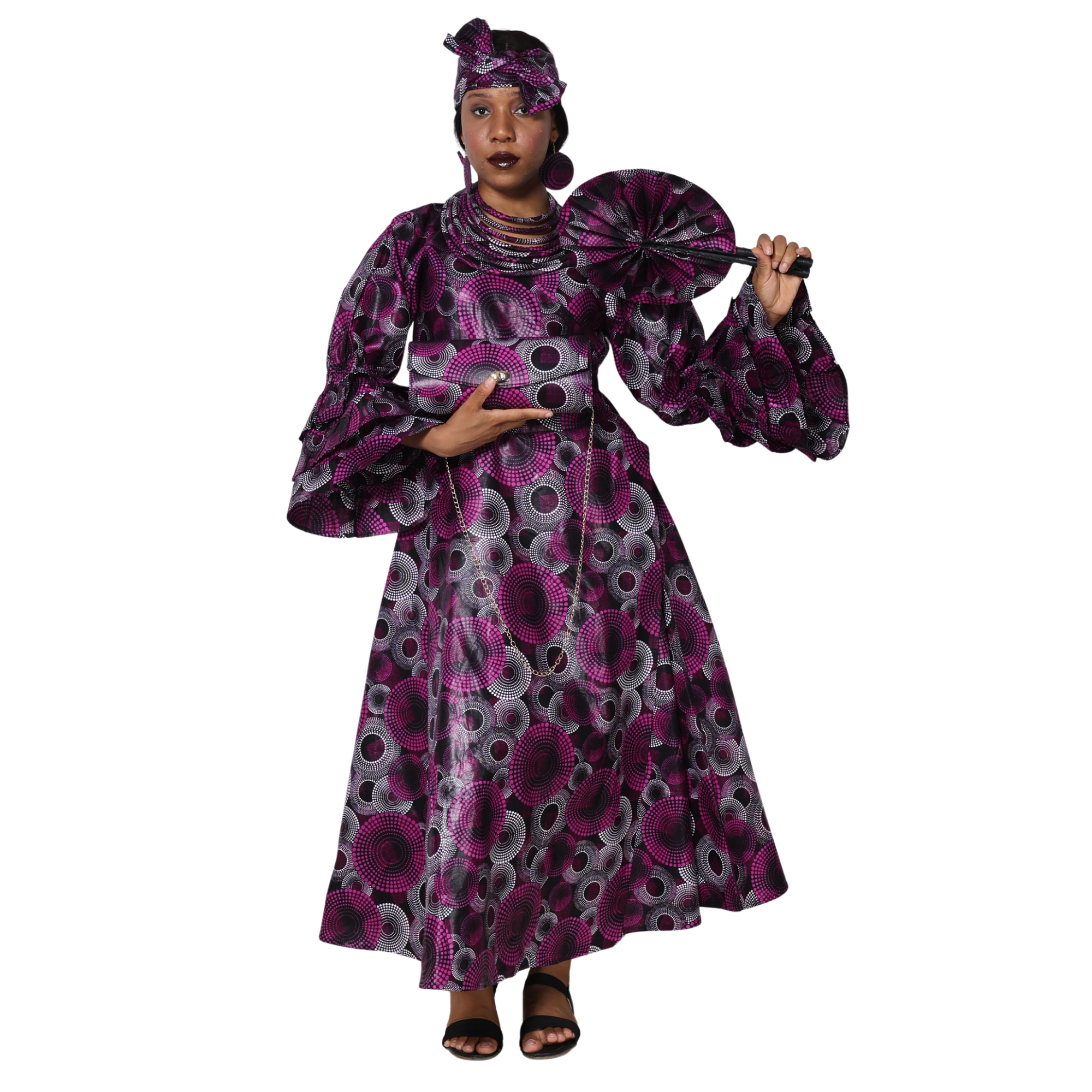 Women's Wrap Dress With Clutch, Necklace and Fan SET -- FI-70 4Pc Set
