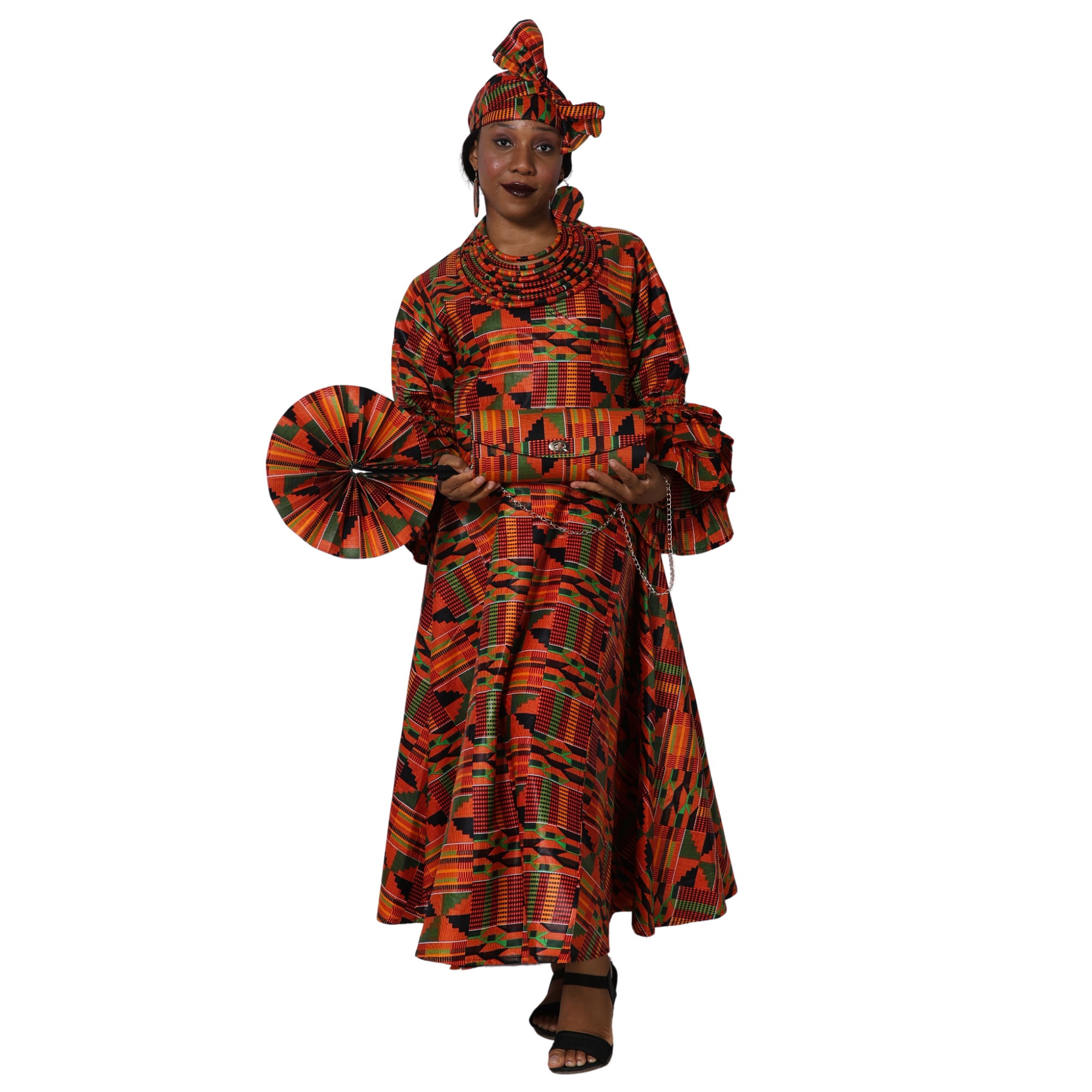 Women's Wrap Dress With Clutch, Necklace and Fan SET -- FI-70 4Pc Set