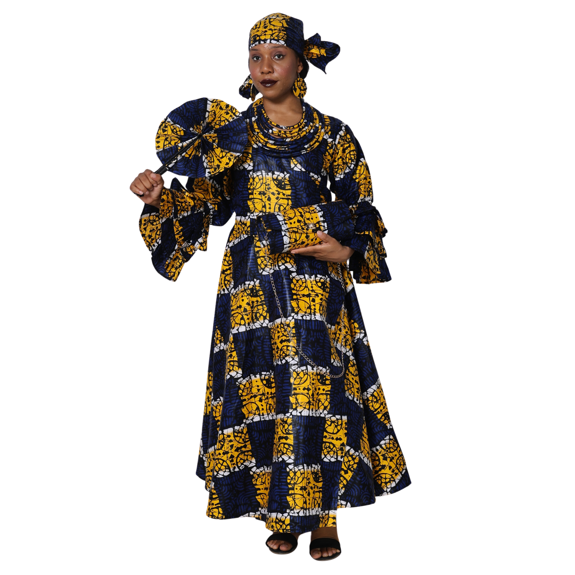 Women's Wrap Dress With Clutch, Necklace and Fan SET -- FI-70 4Pc Set