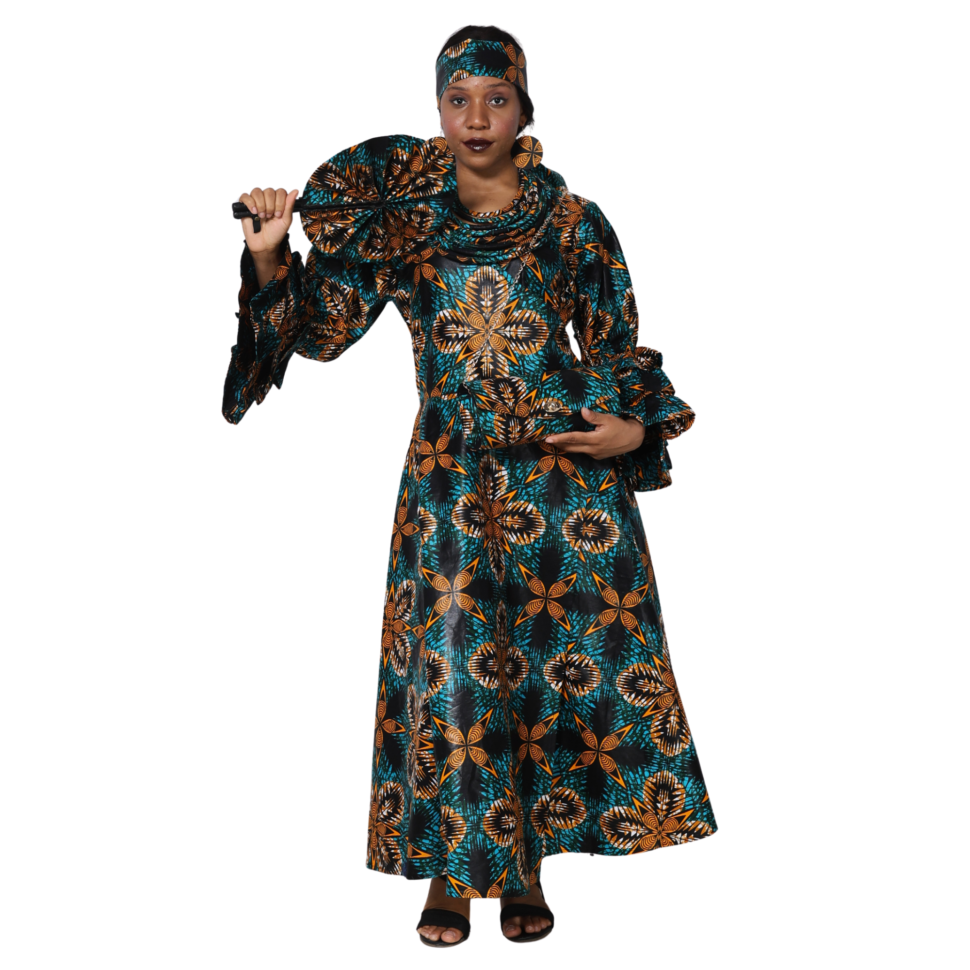 Women's Wrap Dress With Clutch, Necklace and Fan SET -- FI-70 4Pc Set