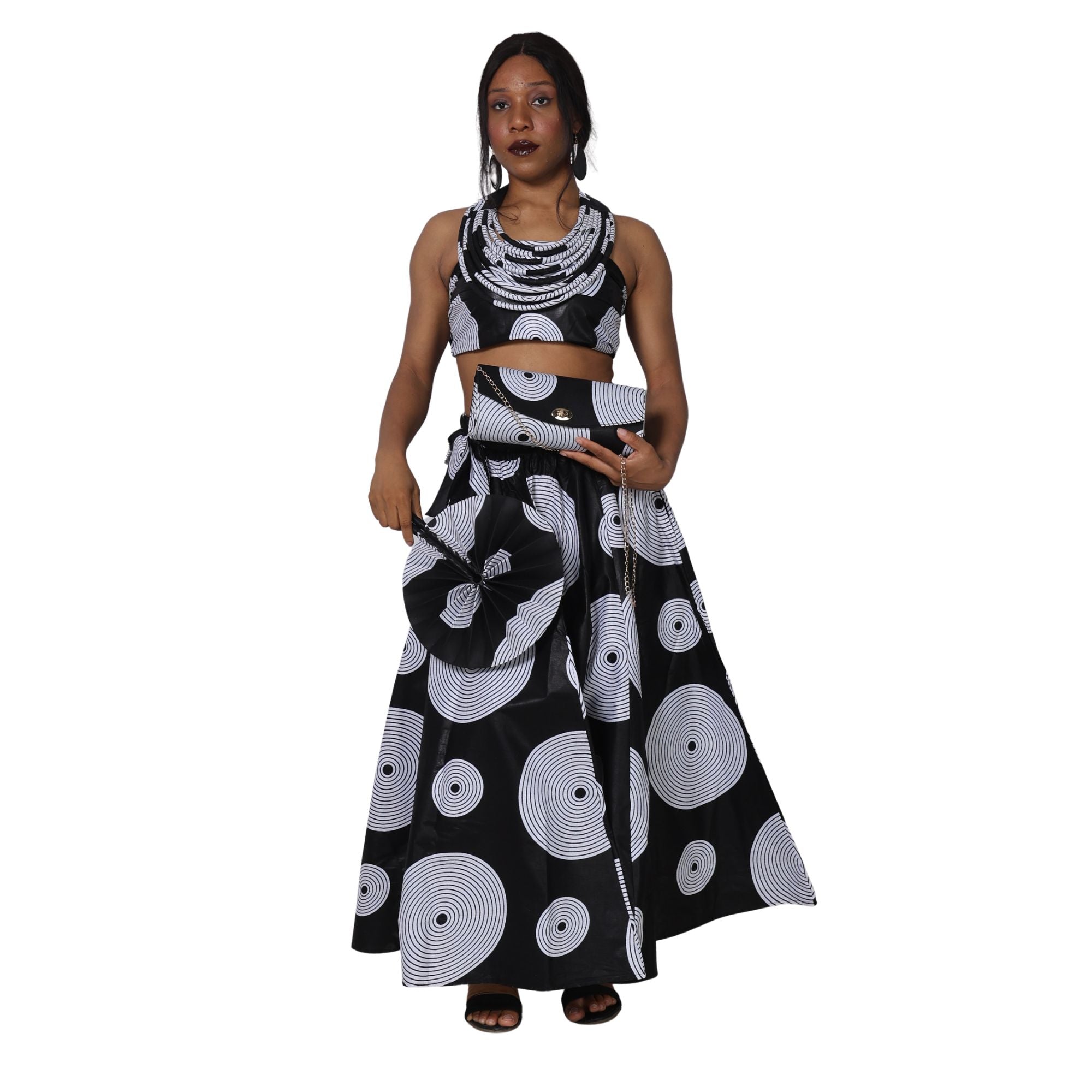 Women's Maxi Skirt with Clutch, Necklace and Fan Set -- FI-32 4Pc Set