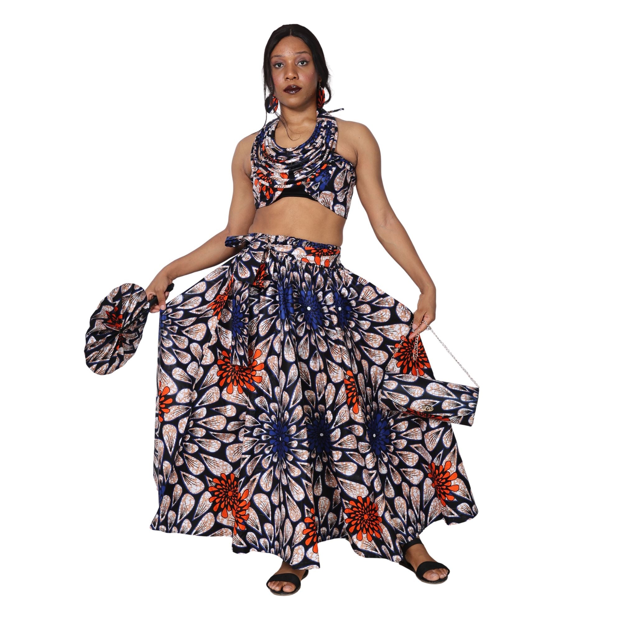 Women's Maxi Skirt with Clutch, Necklace and Fan Set -- FI-32 4Pc Set