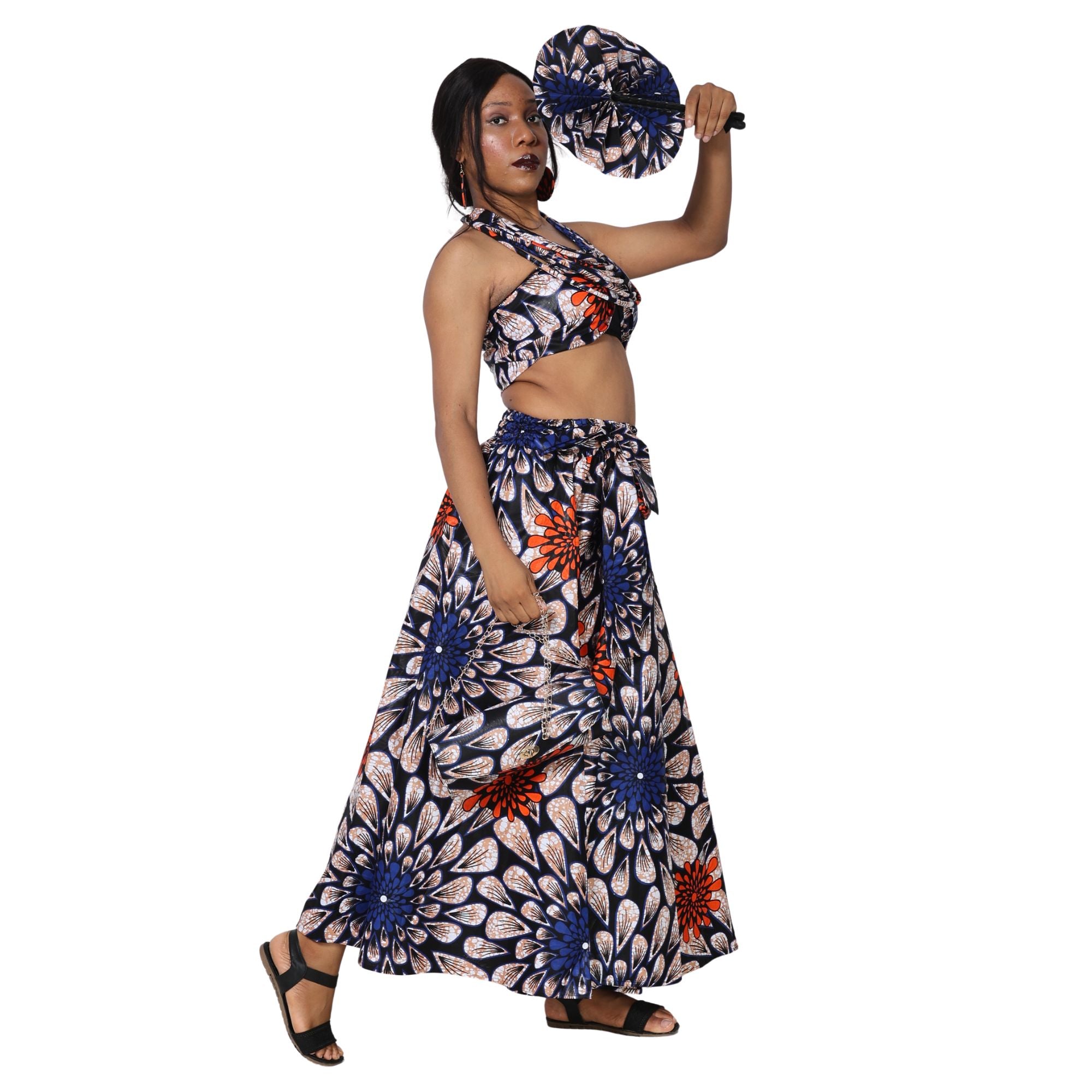 Women's Maxi Skirt with Clutch, Necklace and Fan Set -- FI-32 4Pc Set