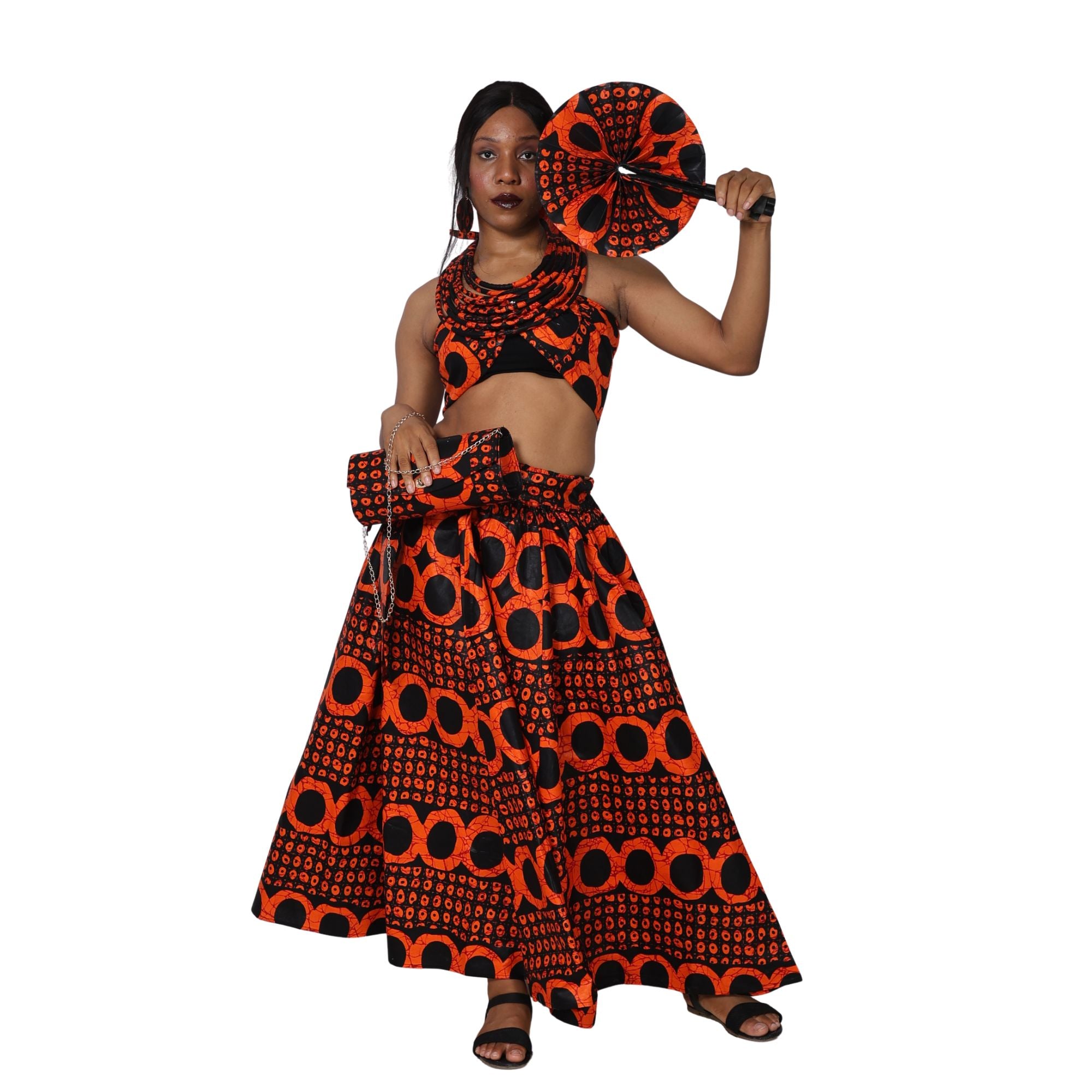 Women's Maxi Skirt with Clutch, Necklace and Fan Set -- FI-32 4Pc Set