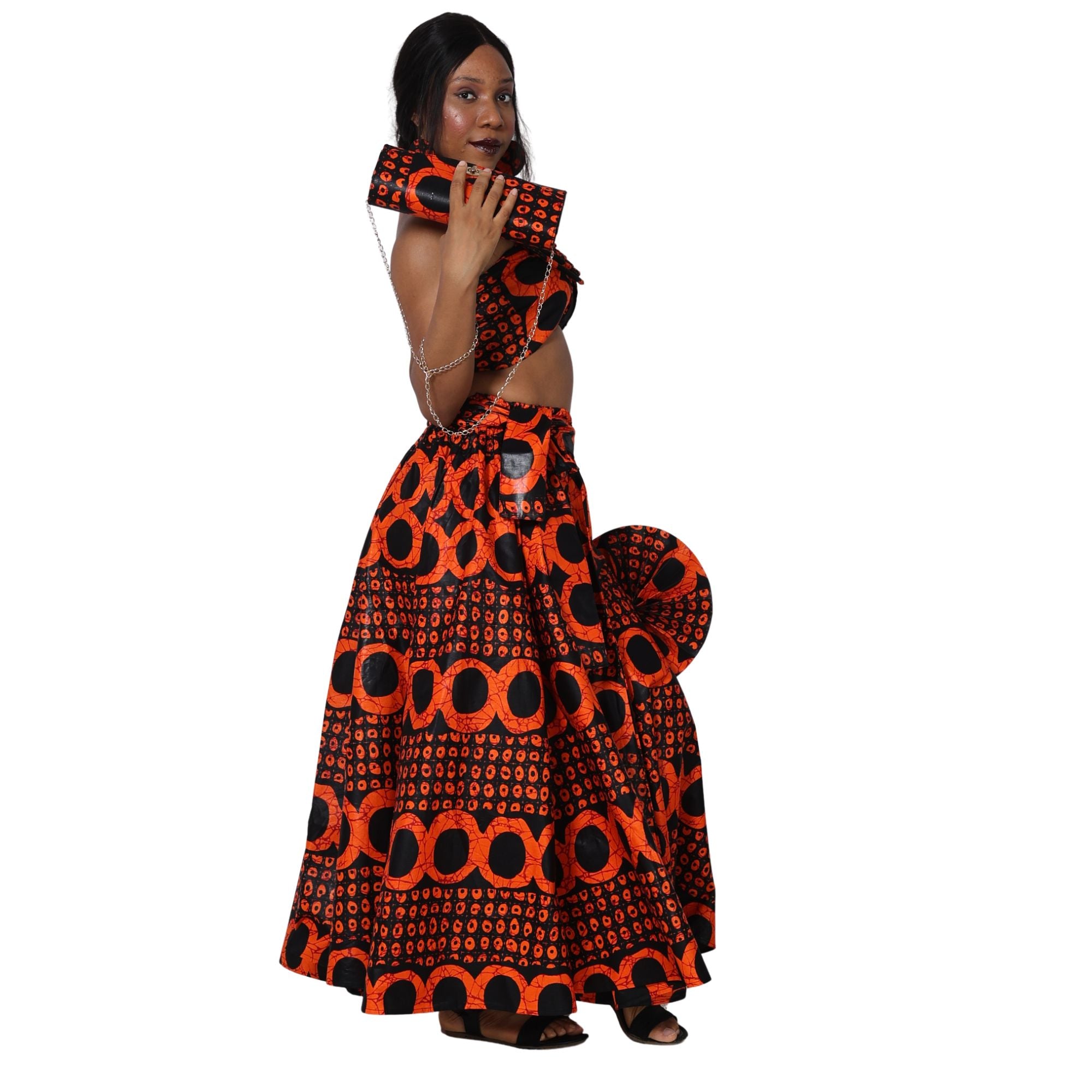 Women's Maxi Skirt with Clutch, Necklace and Fan Set -- FI-32 4Pc Set