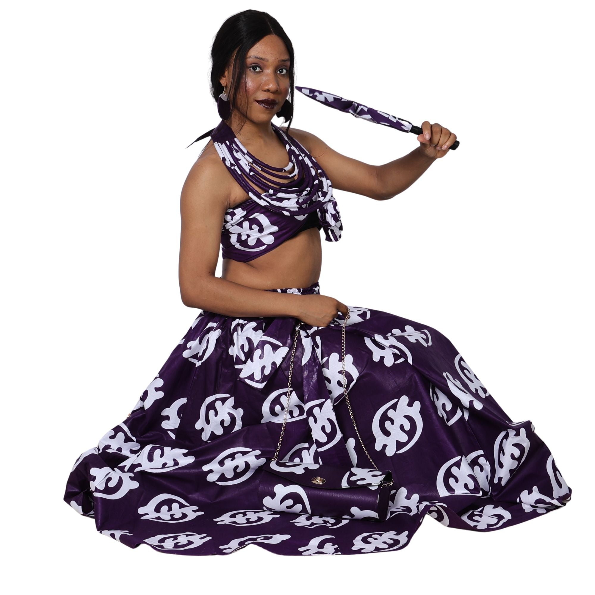Women's Maxi Skirt with Clutch, Necklace and Fan Set -- FI-32 4Pc Set