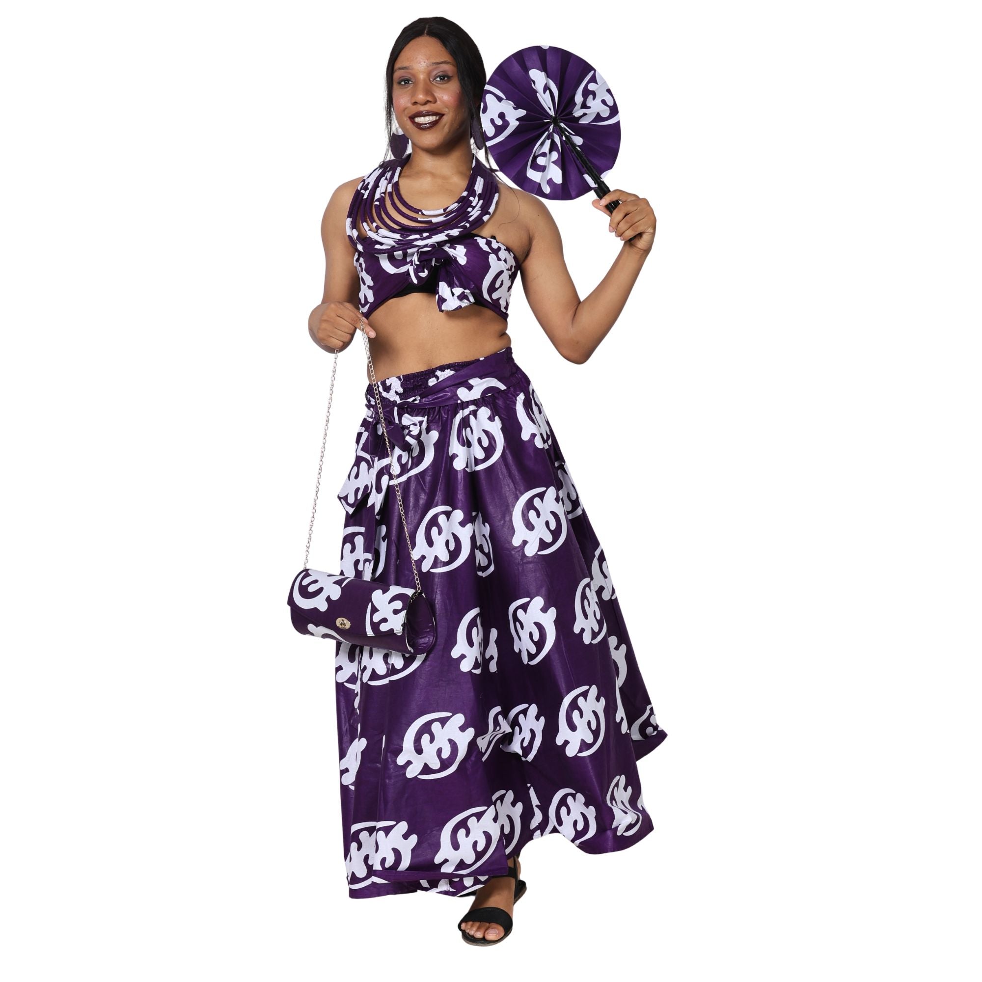 Women's Maxi Skirt with Clutch, Necklace and Fan Set -- FI-32 4Pc Set