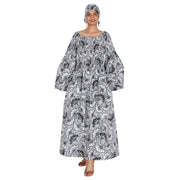 Women's Long Sleeve Smocking Maxi Dress with Bell Sleeves -- FI-50072