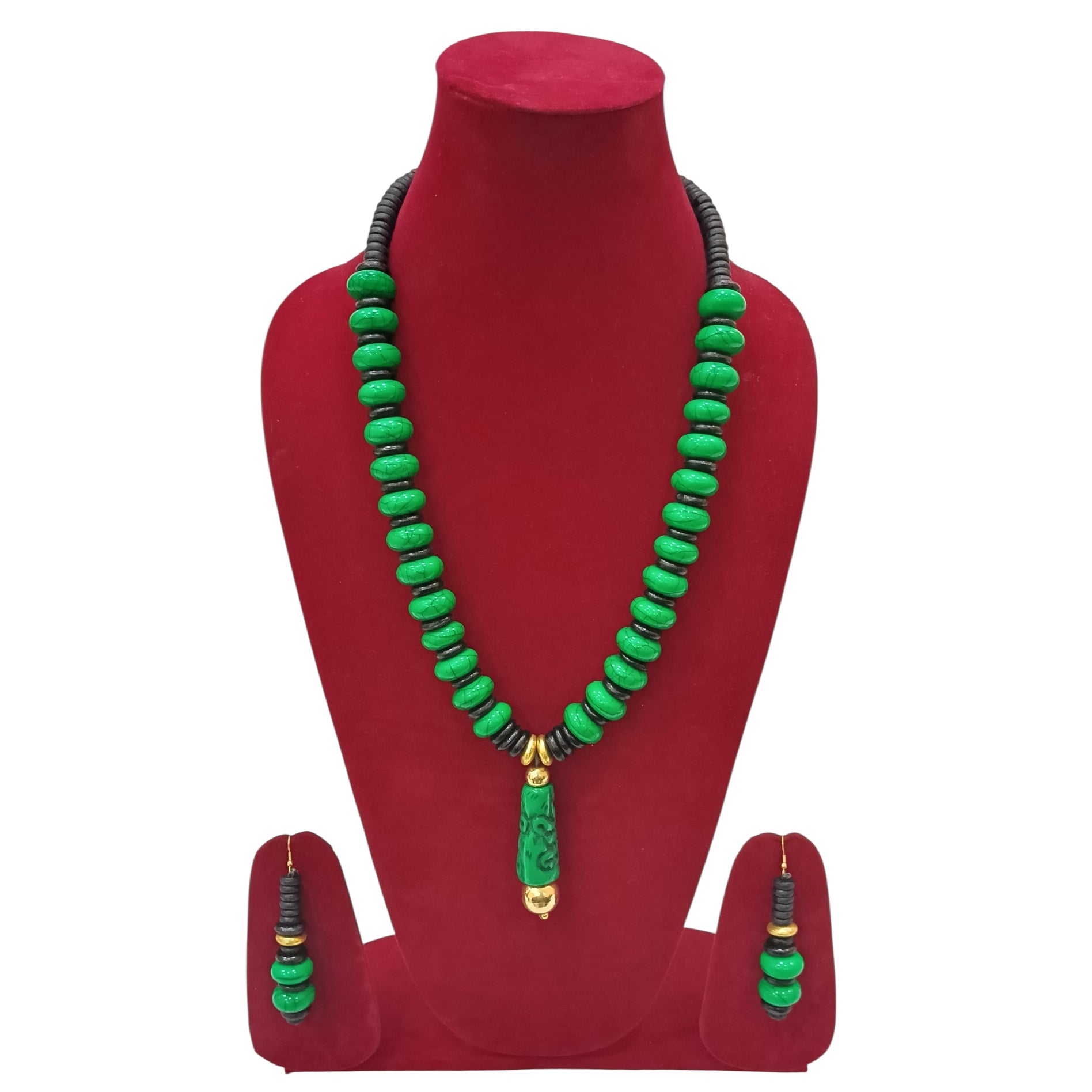 Solid Color Beaded Necklace Set with Long Pendant