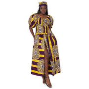 Women's Short Sleeve Maxi Dress with High Slit -- FI-3130