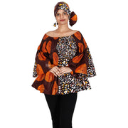 Women's Printed Off Shoulder Peplum Tunic with Smocking - FI-2039