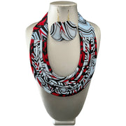 Women's African Printed Single Layer Fabric Necklace Set with Round Earrings