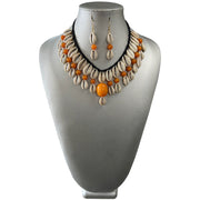 Women's 2 Layer Cowrie Shell Necklace Set With Colored Stone