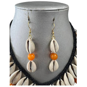 Women's 2 Layer Cowrie Shell Necklace Set With Colored Stone