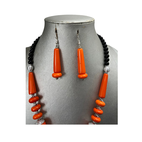 Women's Colorful Stone Necklace Set with Square Pendant