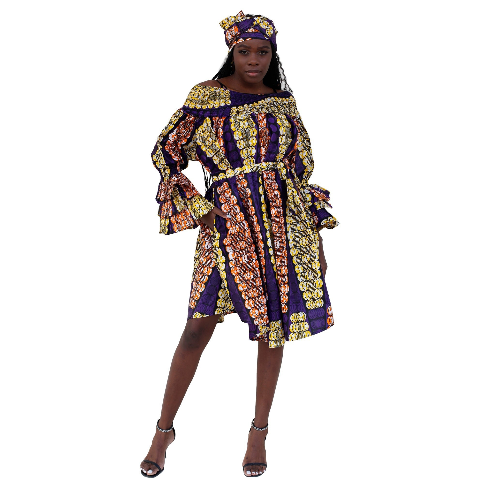 Women's Off Shoulder Short Dress with Ruffle Sleeves -- FI-3006