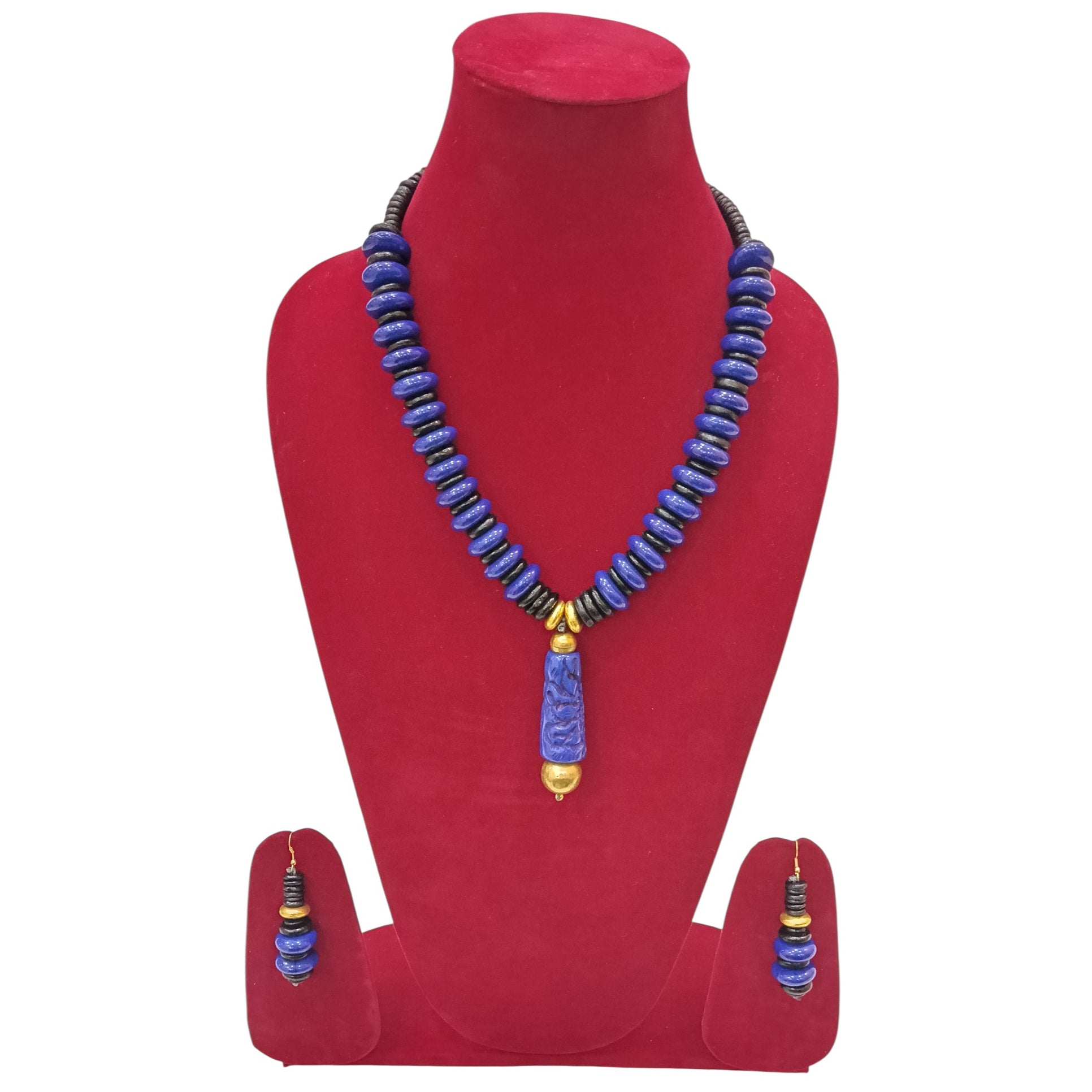 Solid Color Beaded Necklace Set with Long Pendant