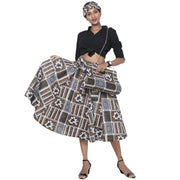 Women's African Print Midi Skirt with Tie Waist and Matching Headwrap -- FI-36P With Handbag