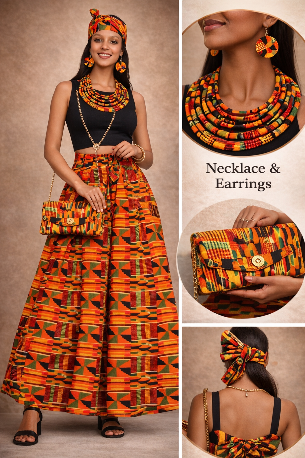 Women's Kente Skirt Set with Matching Accessories