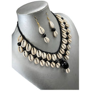 Women's 2 Layer Cowrie Shell Necklace Set With Colored Stone