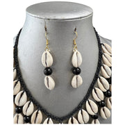 Women's 2 Layer Cowrie Shell Necklace Set With Colored Stone