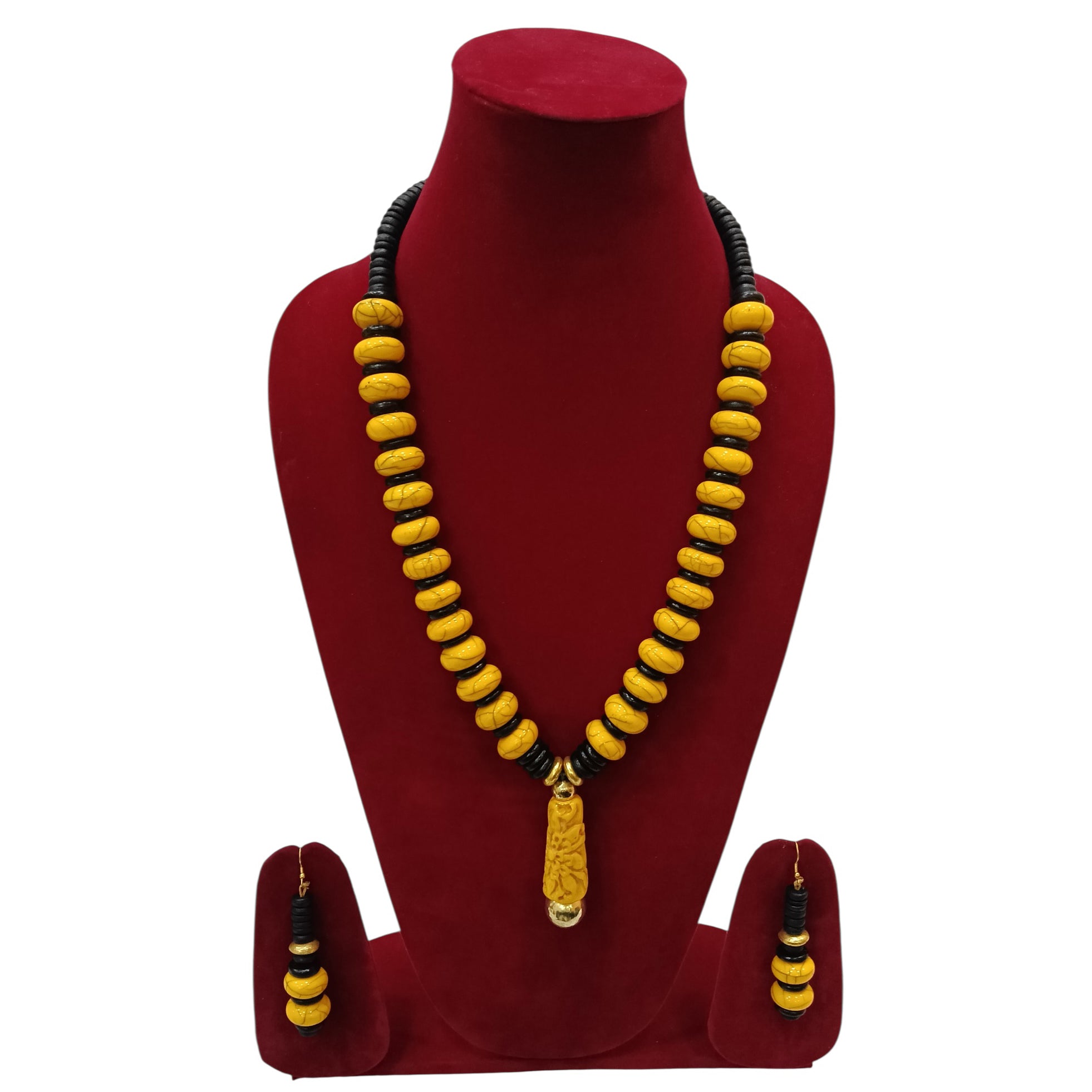 Solid Color Beaded Necklace Set with Long Pendant