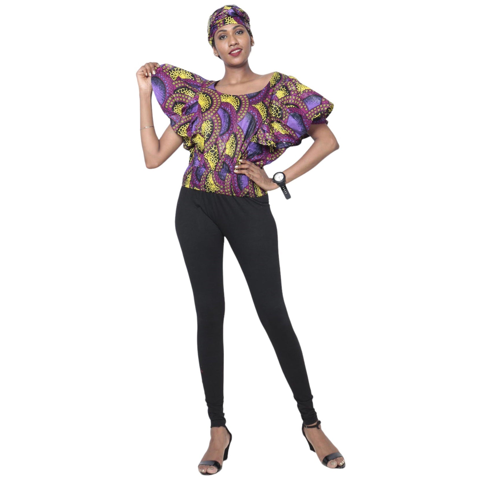 Women's African Print Short Sleeve Top -- FI-17