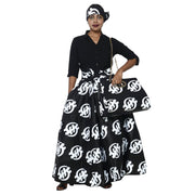 Women's Printed Tie Waist Maxi Skirt with Handbag - FI-32P