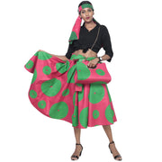 Women's African Print Midi Skirt with Tie Waist and Matching Headwrap -- FI-36P With Handbag